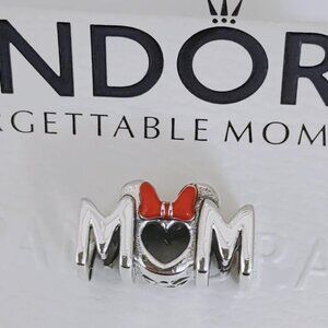 Pandora Minnie Mouse Bow & Mum Charm 925 Sterling Silver Bracelet Pendant
